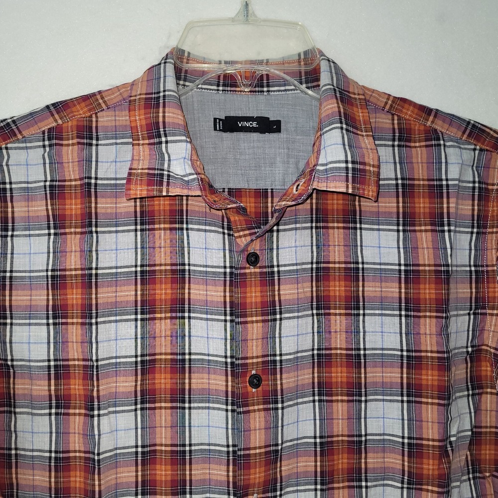 Vince Shirt Mens‎ L Orange Plaid Cotton Lightweight Long Sleeve Casual Office - Picture 2 of 11